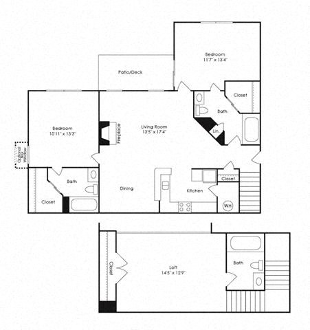 Floor plan for 3 beds, 3 baths, 1280 sqft