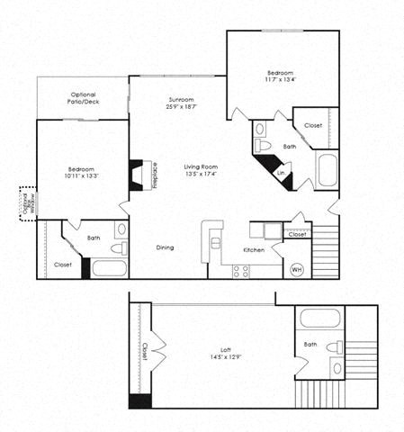 Floor plan for 3 beds, 3 baths, 1352 sqft