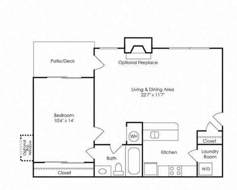 Floor plan for 1 bed, 1 bath, 693 sqft