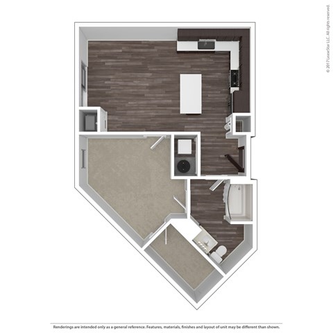 Floor plan for 1 bed, 1 bath, 802 sqft