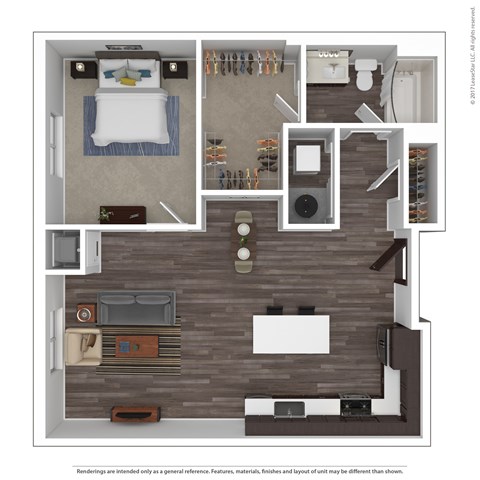 Floor plan for 1 bed, 1 bath, 909 sqft