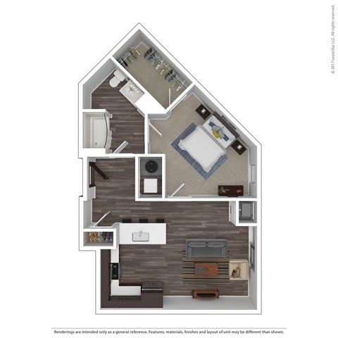 Floor plan for 1 bed, 1 bath, 794 sqft