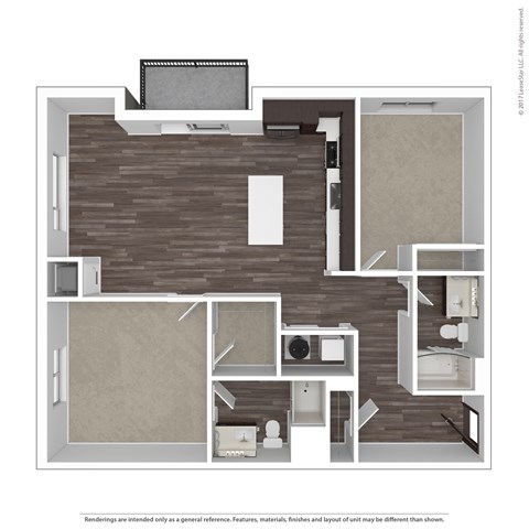 Floor plan for 2 beds, 2 baths, 1235 sqft