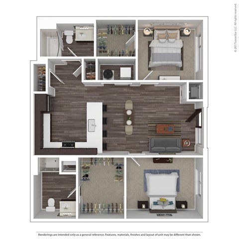Floor plan for 2 beds, 2 baths, 1174 sqft