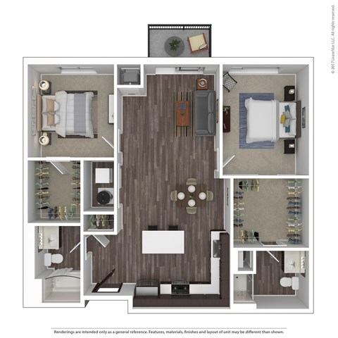 Floor plan for 2 beds, 2 baths, 1156 sqft