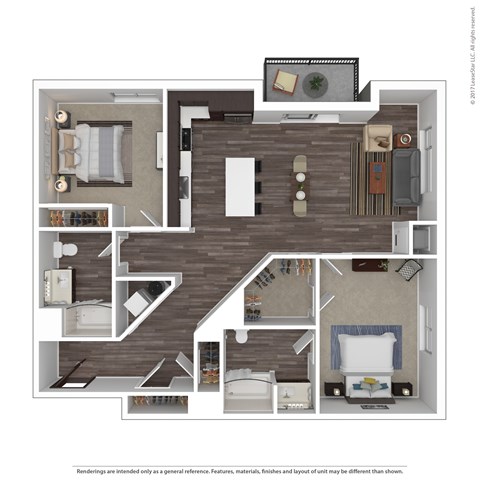Floor plan for 2 beds, 2 baths, 1344 sqft