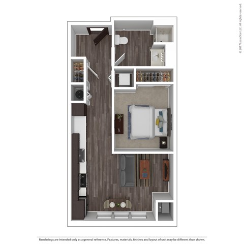 Floor plan for studio, 1 bath, 615 sqft