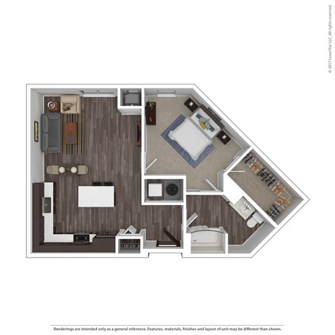 Floor plan for 1 bed, 1 bath, 838 sqft
