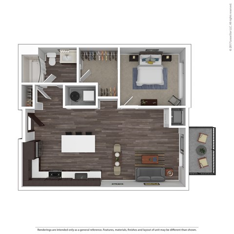 Floor plan for 1 bed, 1 bath, 763 sqft