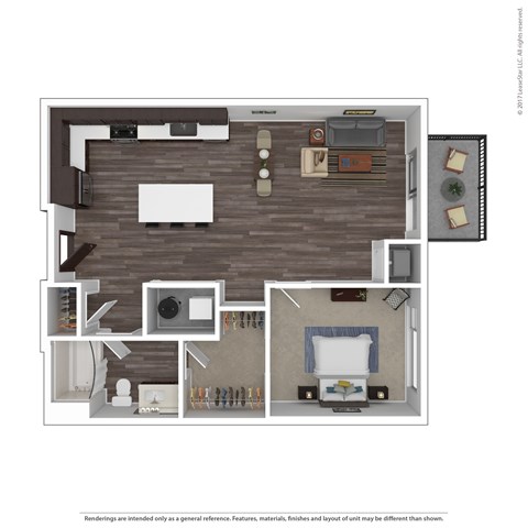 Floor plan for 1 bed, 1 bath, 763 sqft