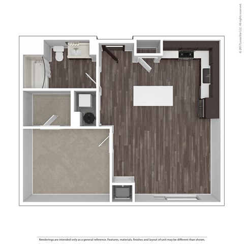 Floor plan for 1 bed, 1 bath, 744 sqft