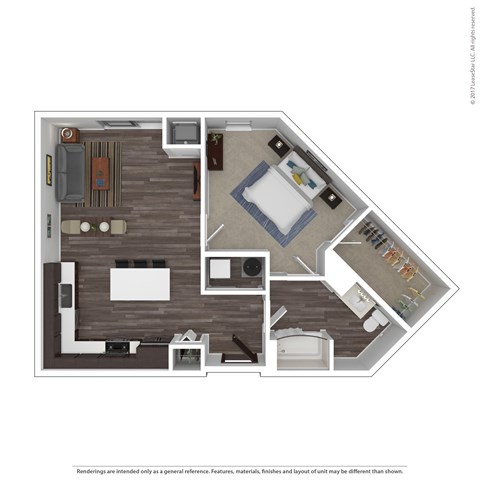 Floor plan for 1 bed, 1 bath, 809 sqft