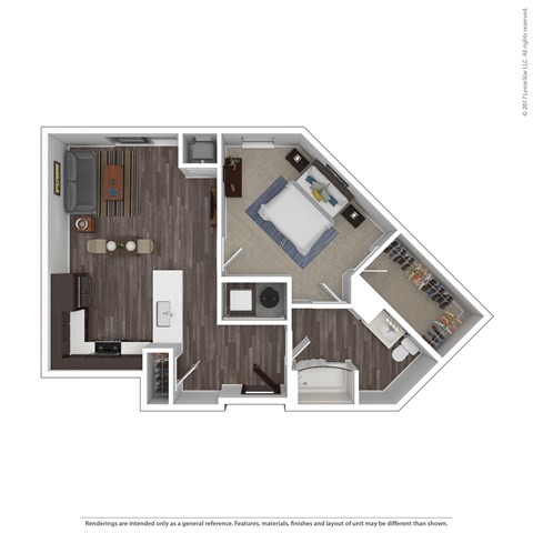 Floor plan for 1 bed, 1 bath, 792 sqft