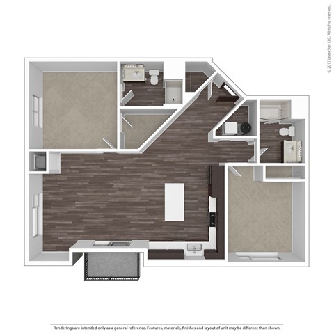 Floor plan for 2 beds, 2 baths, 1340 sqft