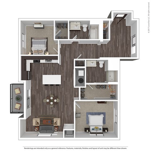 Floor plan for 2 beds, 2 baths, 1315 sqft
