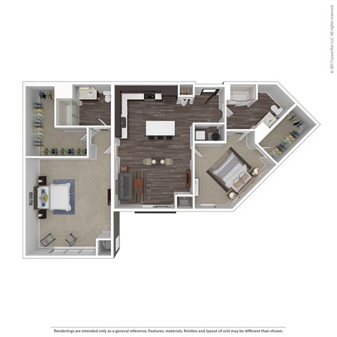 Floor plan for 2 beds, 2 baths, 1424 sqft