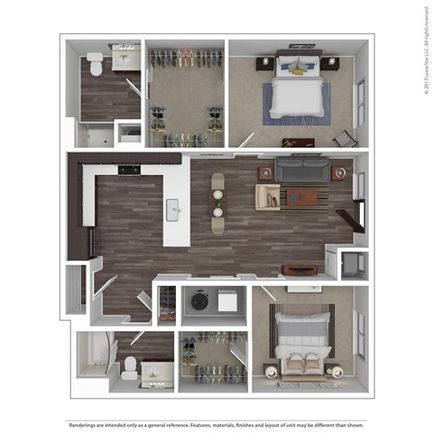 Floor plan for 2 beds, 2 baths, 1171 sqft