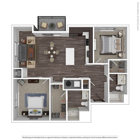 Floor plan for 2 beds, 2 baths, 1167 sqft
