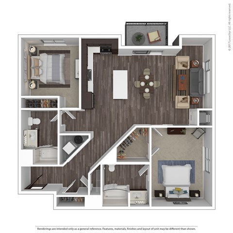 Floor plan for 2 beds, 2 baths, 1294 sqft