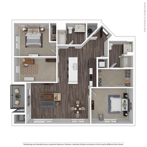 Floor plan for 2 beds, 2 baths, 1400 sqft
