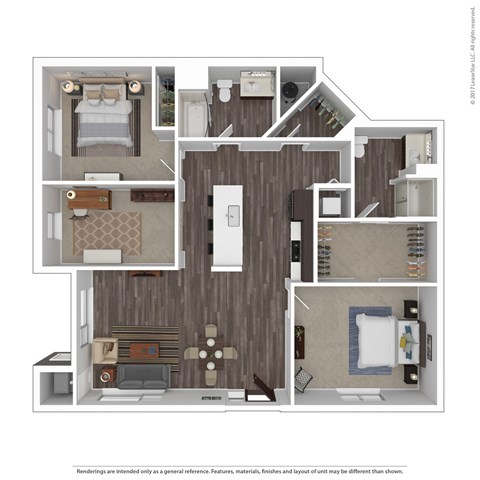 Floor plan for 2 beds, 2 baths, 1411 sqft