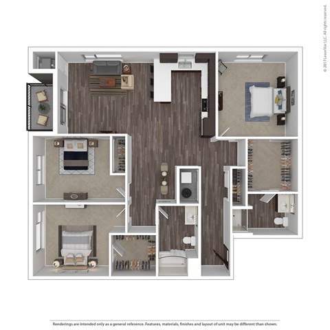 Floor plan for 3 beds, 2 baths, 1588 sqft