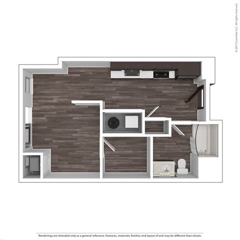 Floor plan for studio, 1 bath, 532 sqft