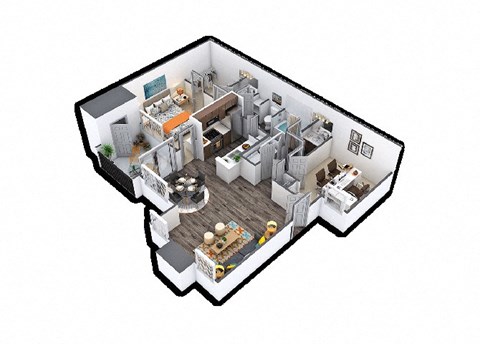 Floor plan for 2 beds, 1 bath, 865 sqft