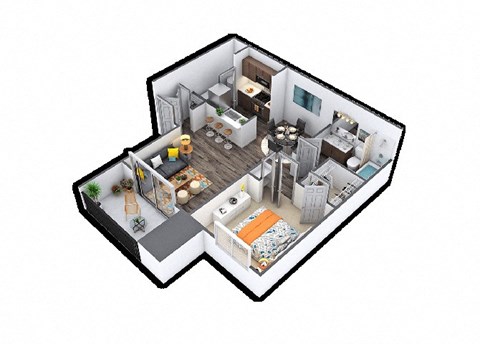 Floor plan for 1 bed, 1 bath, 640 sqft