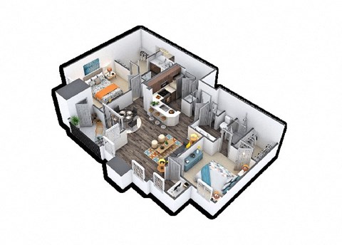 Floor plan for 2 beds, 2 baths, 1030 sqft
