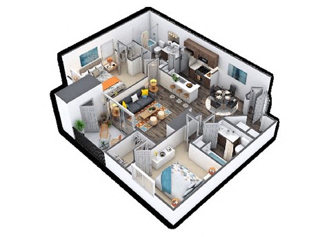 Floor plan for 2 beds, 2 baths, 979 sqft