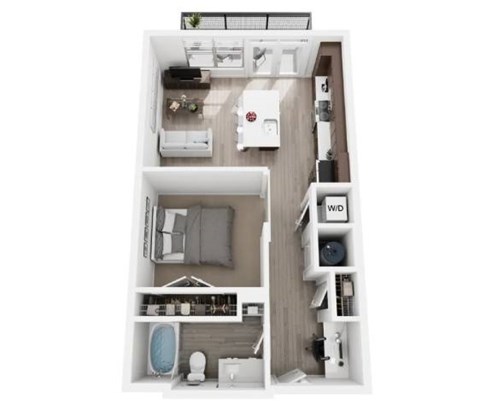 Floor plan for studio, 1 bath, 647 sqft