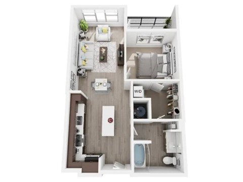 Floor plan for 1 bed, 1 bath, 672 sqft