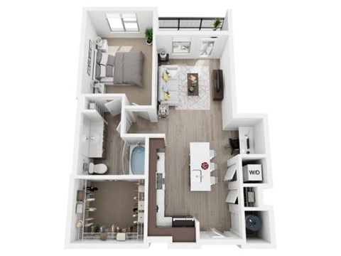 Floor plan for 1 bed, 1 bath, 746 sqft