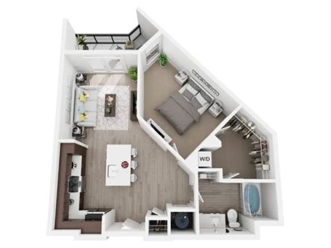 Floor plan for 1 bed, 1 bath, 753 sqft