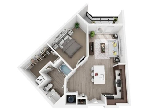 Floor plan for 1 bed, 1 bath, 770 sqft