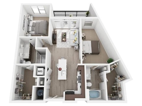 Floor plan for 2 beds, 2 baths, 960 sqft