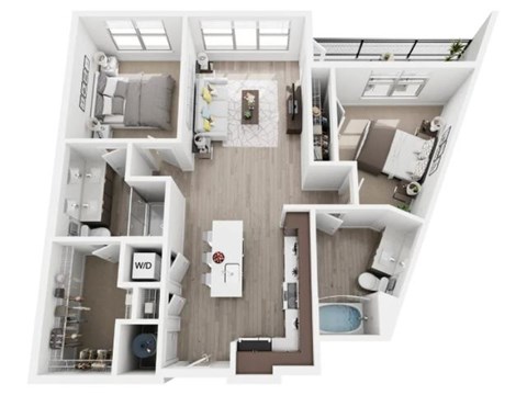 Floor plan for 2 beds, 2 baths, 1012 sqft