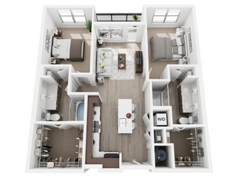Floor plan for 2 beds, 2 baths, 1021 sqft