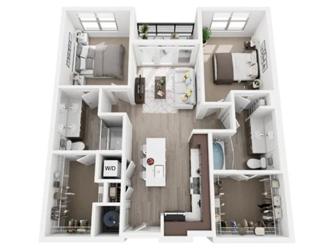 Floor plan for 2 beds, 2 baths, 994 sqft