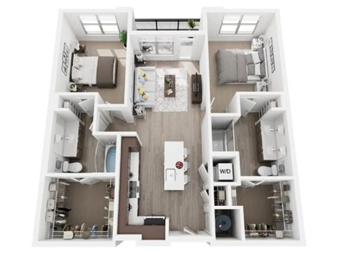 Floor plan for 2 beds, 2 baths, 1061 sqft