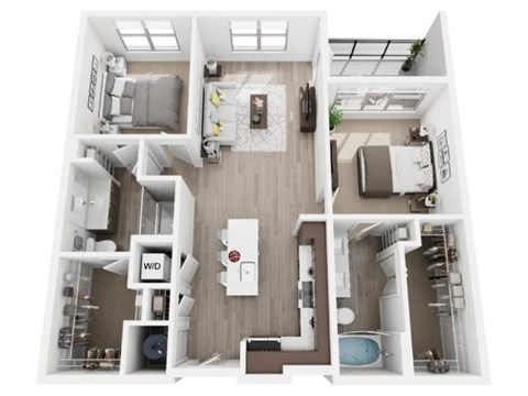 Floor plan for 2 beds, 2 baths, 1082 sqft