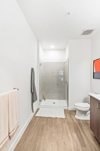 Frameless glass showers with tile surrounds*