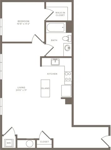 Floor plan for 1 bed, 1 bath, 792 sqft