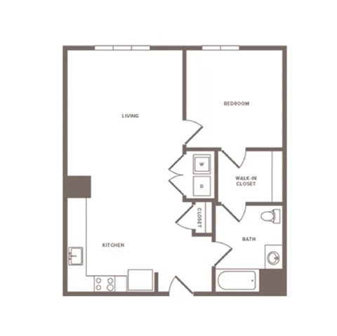 Floor plan for 1 bed, 1 bath, 836 sqft