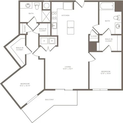 Floor plan for 2 beds, 2 baths, 1216 sqft