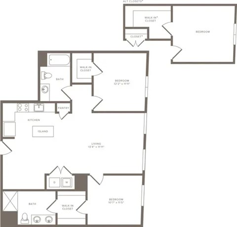 Floor plan for 2 beds, 2 baths, 1145 sqft