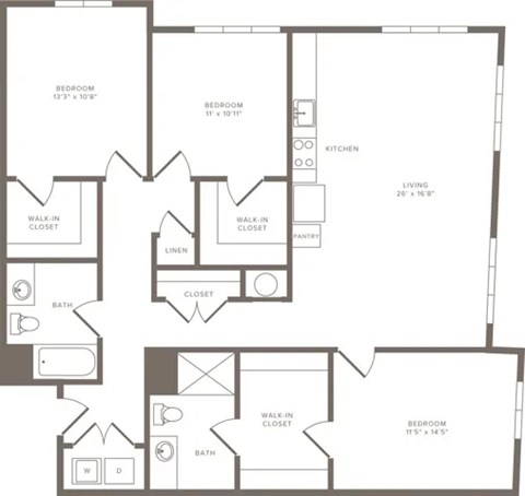 Floor plan for 3 beds, 2 baths, 1504 sqft