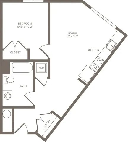 Floor plan for studio, 1 bath, 620 sqft