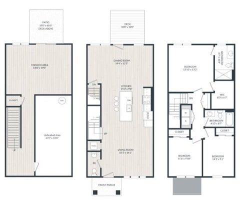 Floor plan for 3 beds, 2.5 baths, 2095 sqft